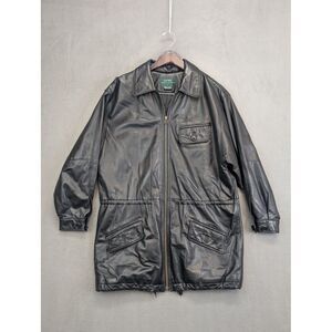 VTG Lauren Ralph Lauren Black Leather Jacket Women Medium Quilted Lined Full Zip